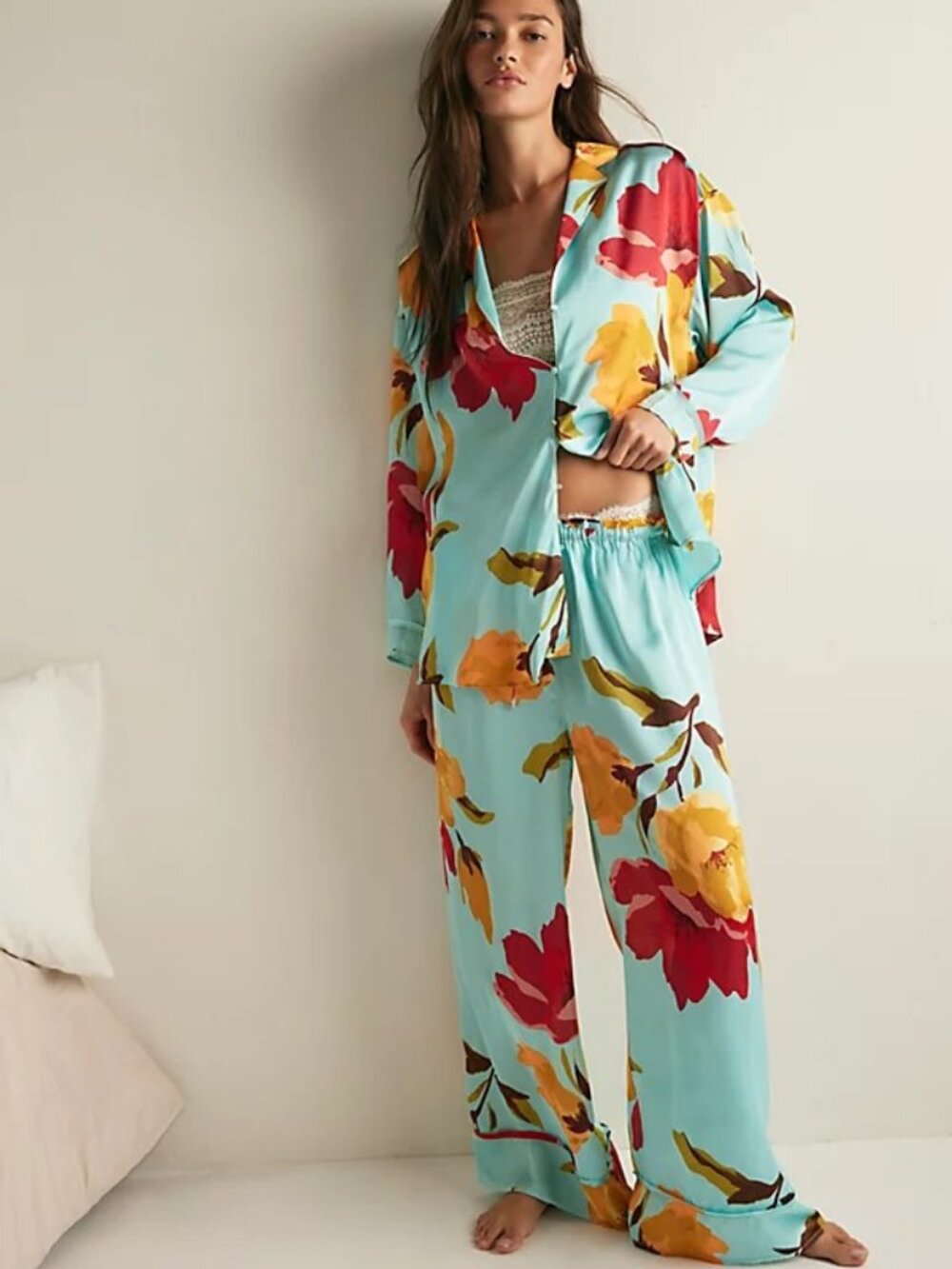 #2406 Free People X Intimately FP Dreamy Days Pajama Set in Blue,Red